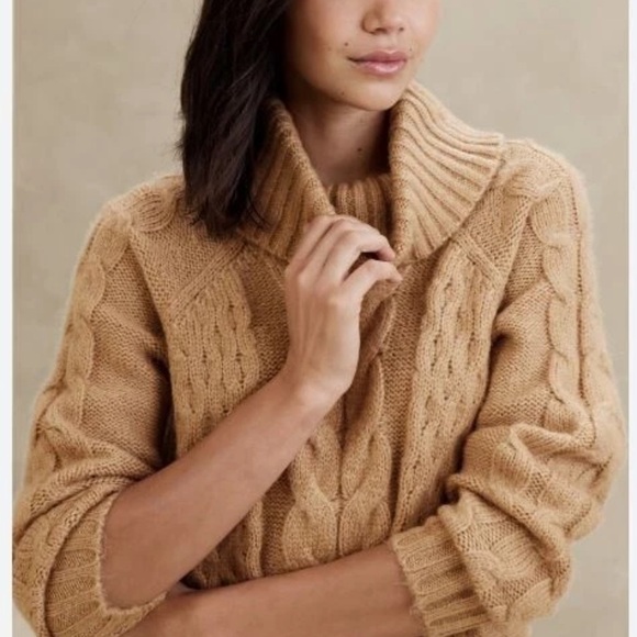 Banana Republic Tan Cable Knit Turtleneck Sweater - Picture 1 of 10